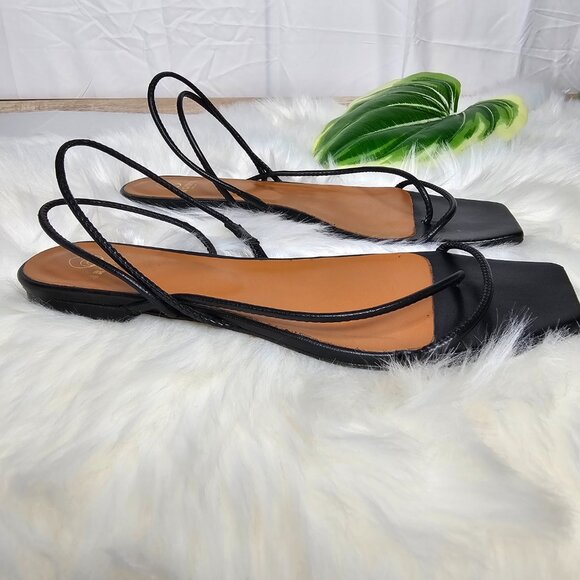 Brother Vellies Trieste Sandal Leather Strappy Square Toe Loop Black Flat Sz 9 - Picture 1 of 12